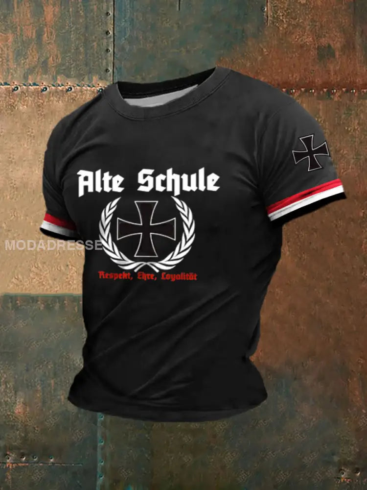 Herrens Alte Schule tryckt kort ärm T-shirt svart / S