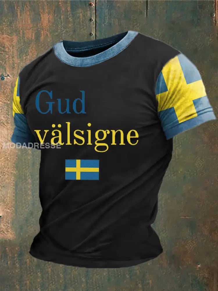 Herrens Gud välsigne Sverige Tryckt T-shirt svart / S