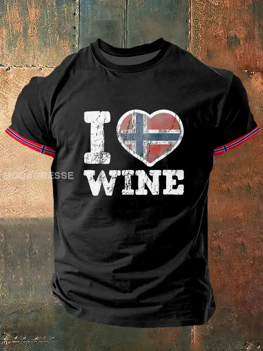 Herrens I Love vin trykt Vintage Kort erme T-shirt S