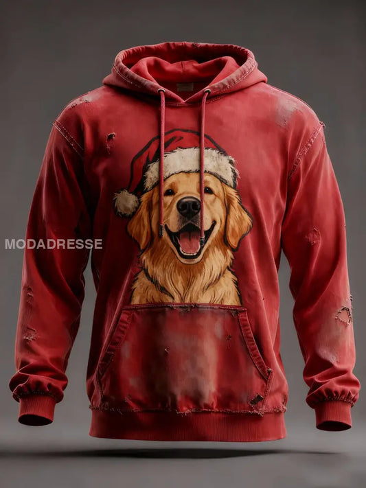 Herrens jul gyllene retriever Hoodies röd / S