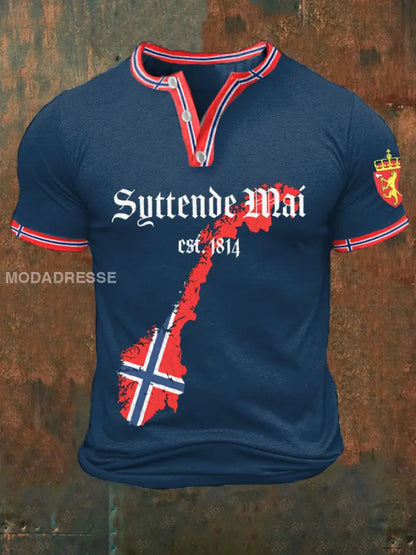 Herrens Norge 1814.5.17 Trykt Henry Krageskjort marinblåfarge / S
