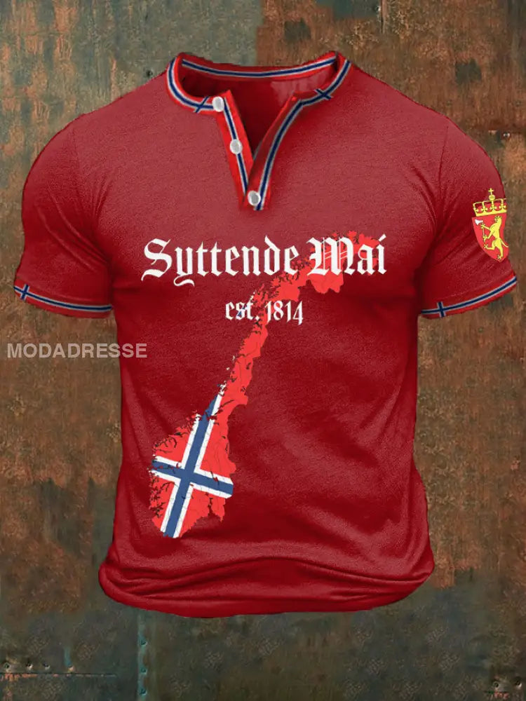 Herrens Norge 1814.5.17 Trykt Henry Krageskjort rød / S