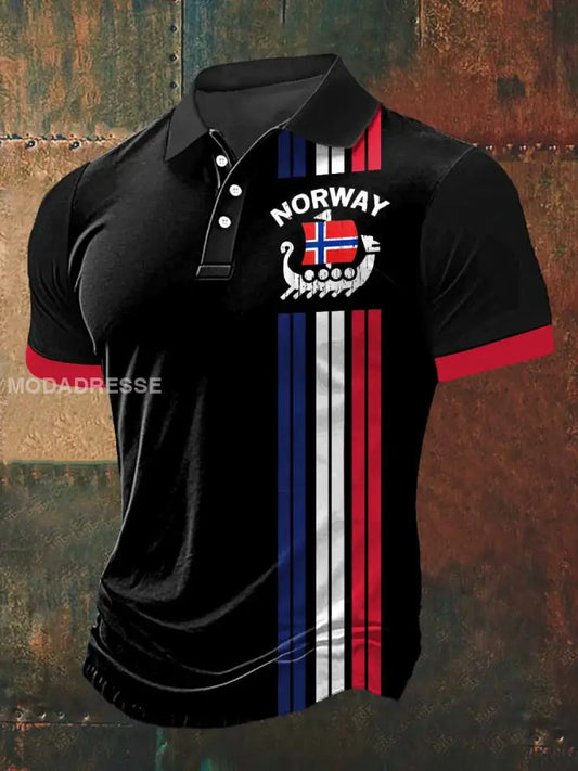 Herrens Norge skip Skriv ut Polo hals Kort erme T-shirt S