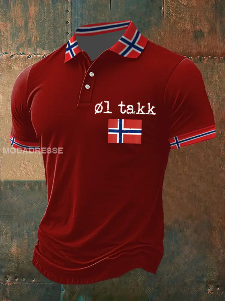 Herrens Øl Polo-skjorte raud / S