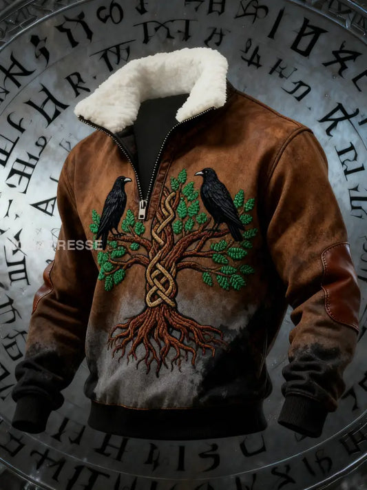 Herrens Retro Viking Celtic Knop Raven Gradient Print Baggy Zip-up Sweatshirt brun / S
