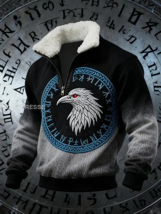 Herrens Retro Viking Celtic Knop Raven Gradient Print Baggy Zip-up Sweatshirt svart / S