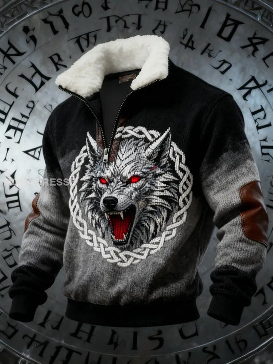 Herrens Retro Viking Celtic Knop Varg gradient Skriv Baggy Zip-up Sweatshirt svart / S