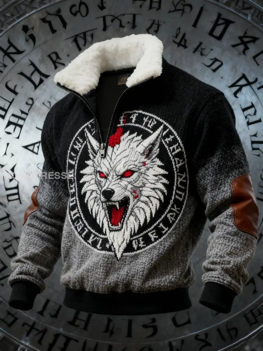 Herrens Retro Viking Celtic Knop Varg gradient Skriv Baggy Zip-up Sweatshirt svart / S
