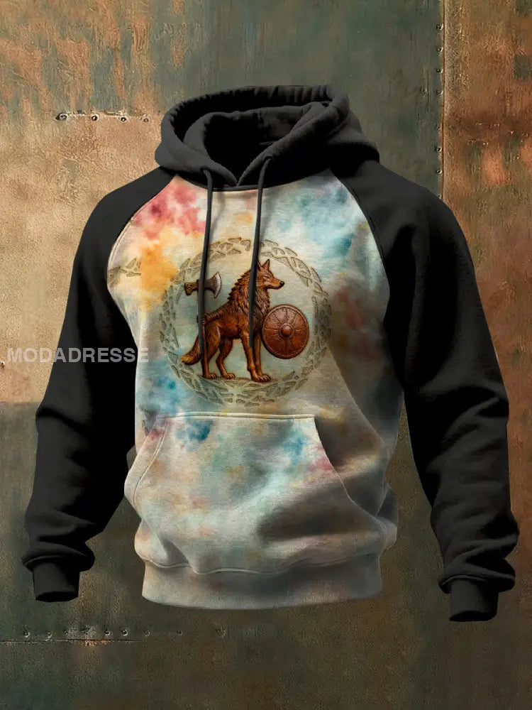 Herrens Retro Viking Style Casual Hooded Sweatshirt som bild / S
