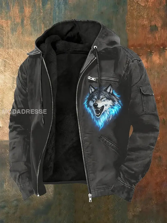 Herrens Retro Viking Wolf Fenrir Skriv ut Casual Zip-Up Fleece Hooded Jacka grå / S
