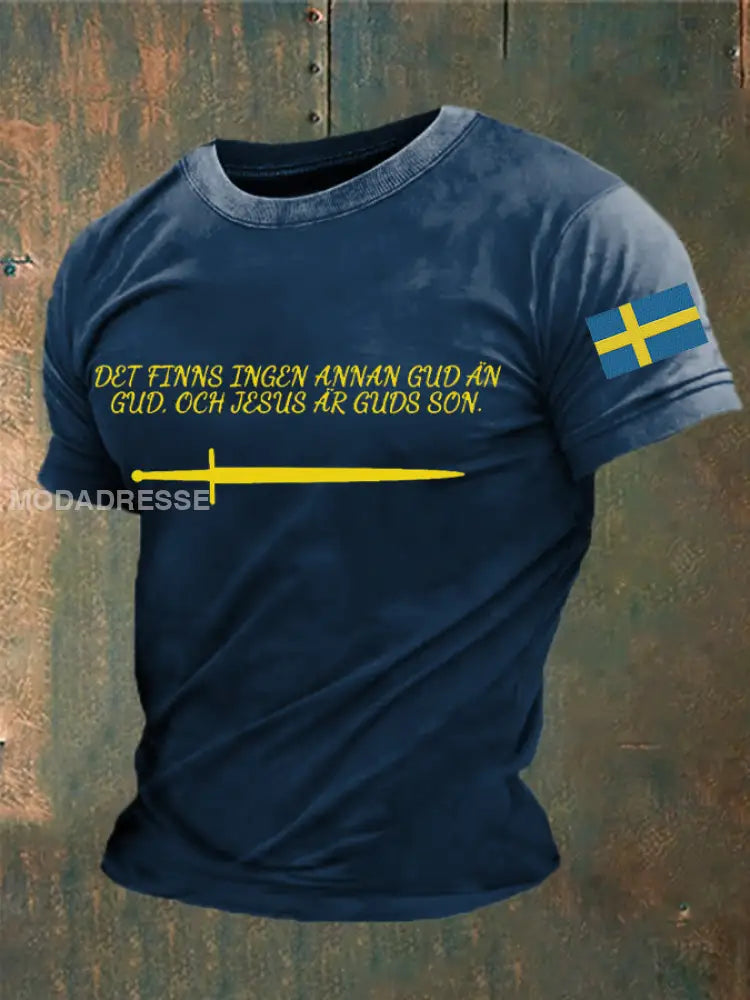 Herrens Sverige God Faith Tryckt T-shirt marinblå färg / S