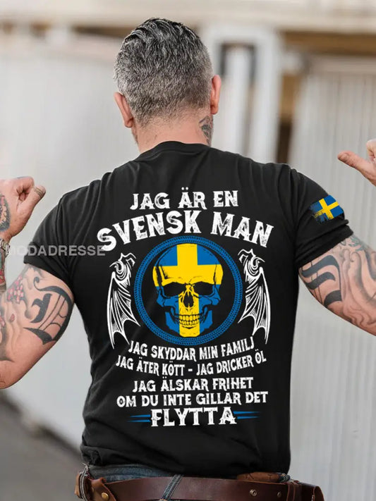 Herrens Sverige Jag är Sweidish Tryckt T-shirt svart / S