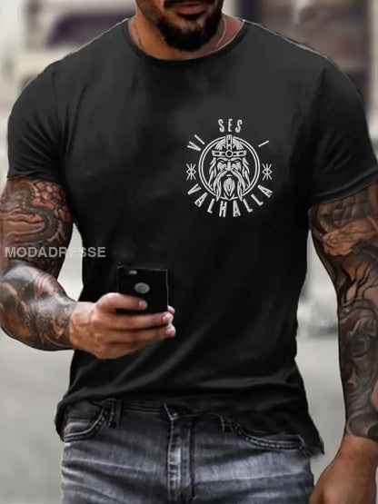 Herrens Sverige Viking Style Vi ses i Valhalla Tryckt T-shirt svart / S