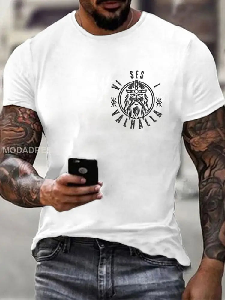 Herrens Sverige Viking Style Vi ses i Valhalla Tryckt T-shirt vit / S