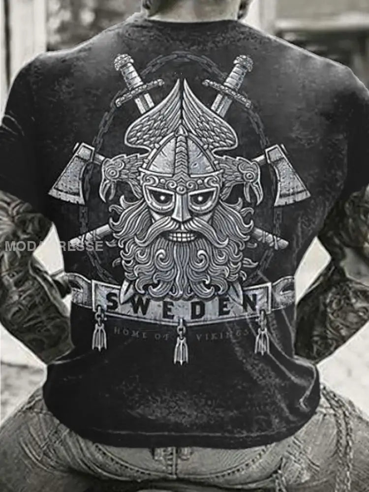 Herrens Sverige Viking Tryckt T-shirt svart / S