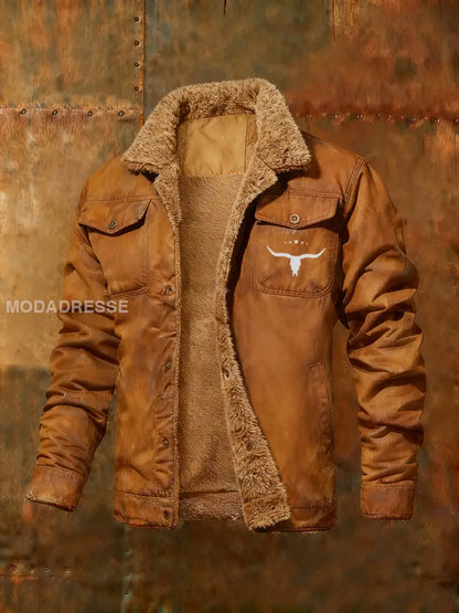 Herrens västra stil Fleece-fodrad jacka brun / S