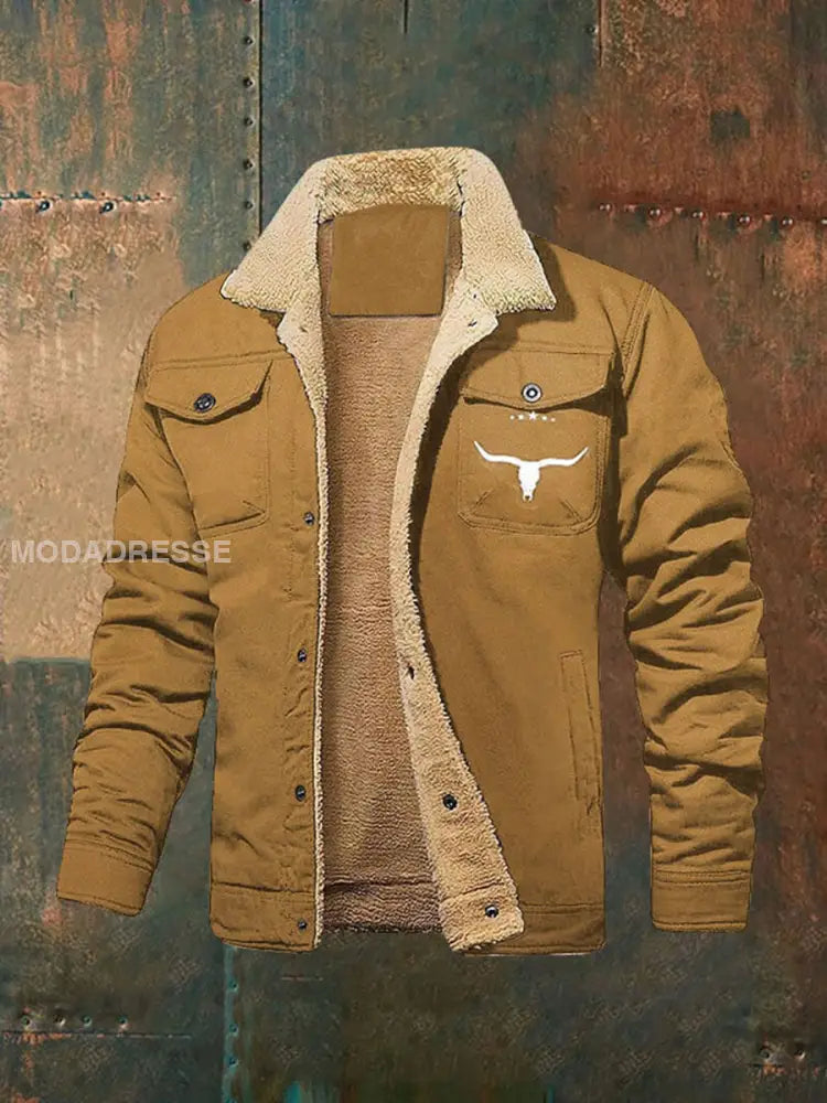 Herrens västra stil Fleece-fodrad jacka Khaki / S