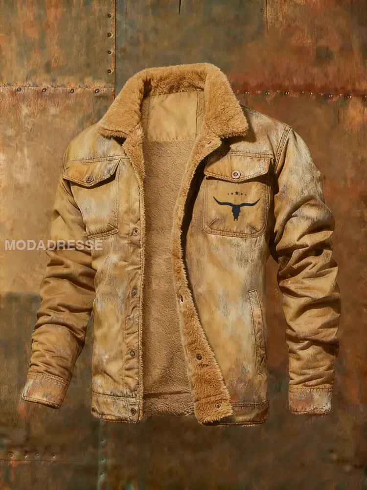 Herrens västra stil Fleece-fodrad jacka Khaki / S