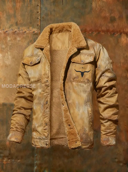 Herrens västra stil Fleece-fodrad jacka Khaki / S