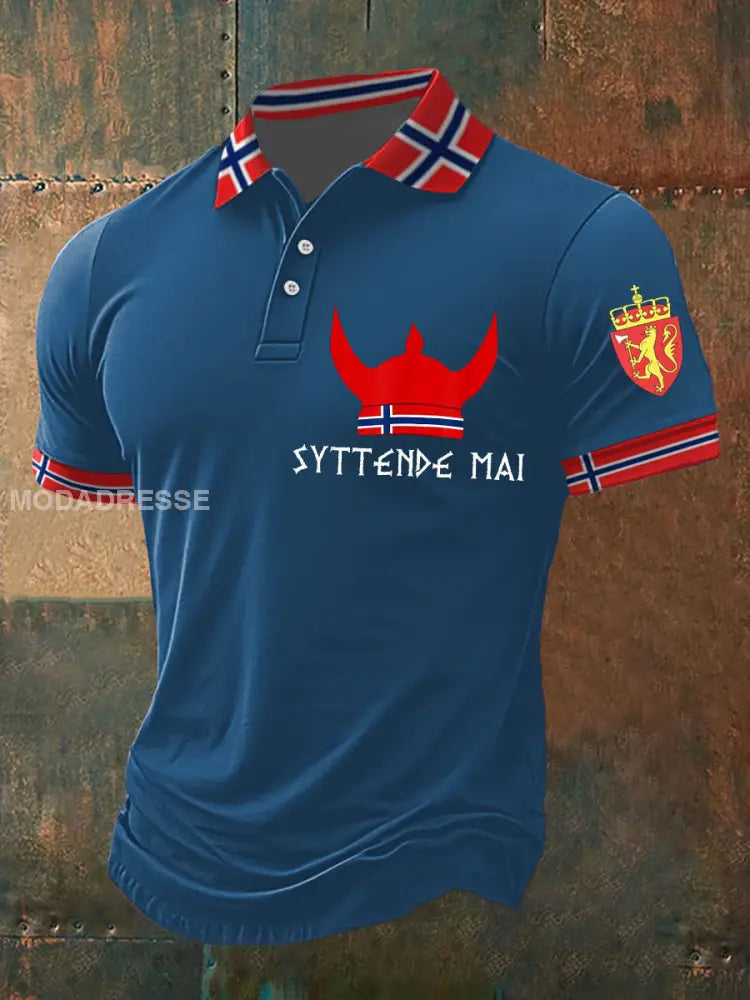 Herrens viking 17. mai trykt polo skjorte blå / S