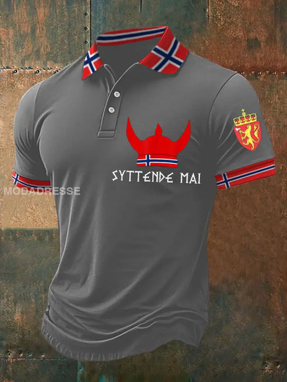 Herrens viking 17. mai trykt polo skjorte lys grå / S