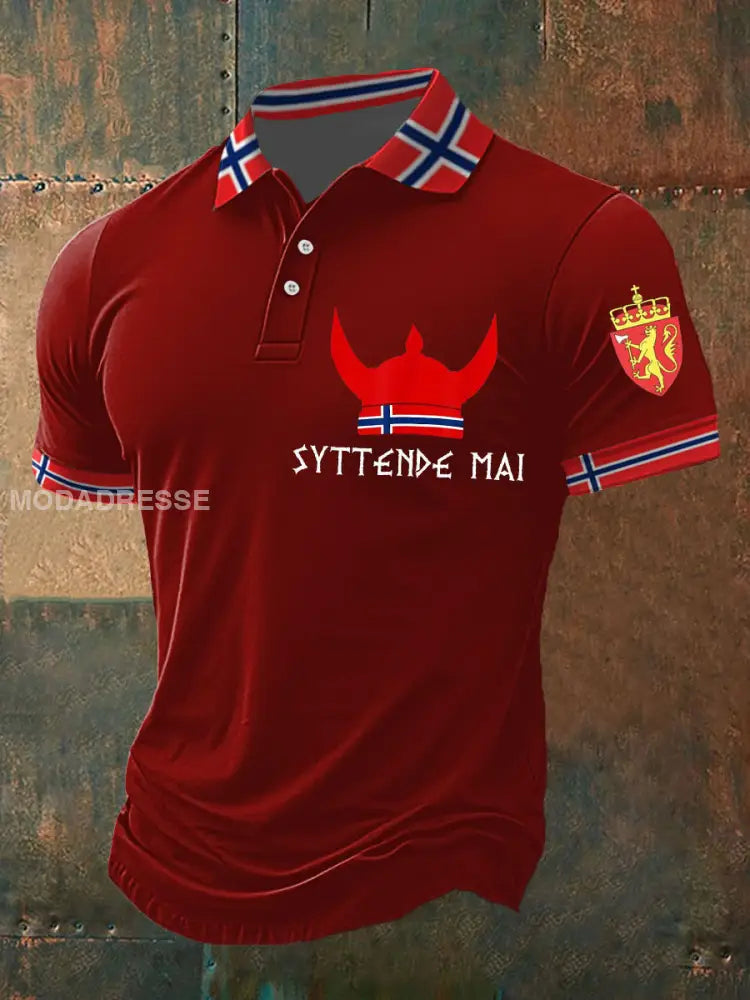 Herrens viking 17. mai trykt polo skjorte raud / S