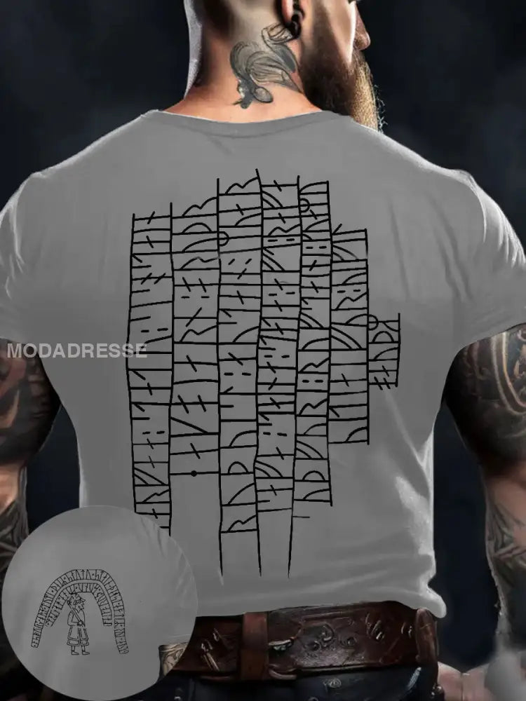 Herrens Viking Style Autentisk Gotland Runestone Norsk Rune T-shirta ljusgrå / S
