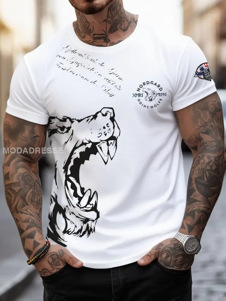Herrens Viking Wolf T-shirts vitt / S