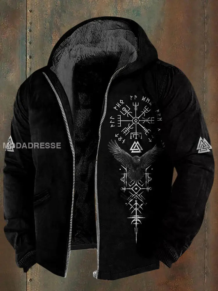 Herrens vikingad fleece-foderad jacka svart / S