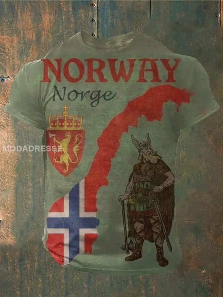 Herrens vikingsstil 17. mai trykt T-skjorte militær grønn / S