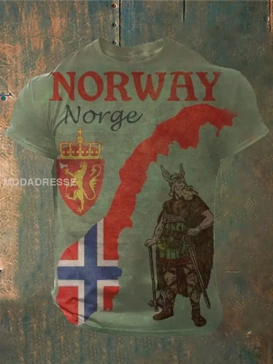 Herrens vikingsstil 17. mai trykt T-skjorte militær grønn / S