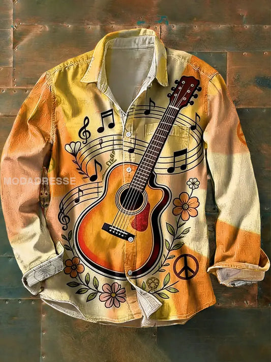Herrens vintage hippie stil tryckt avslappnad långärmad skjorta A / S