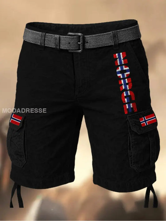 Herrens Vintage svensk flagg grafisk trykt tekstur Casual Cargo Shorts A / M