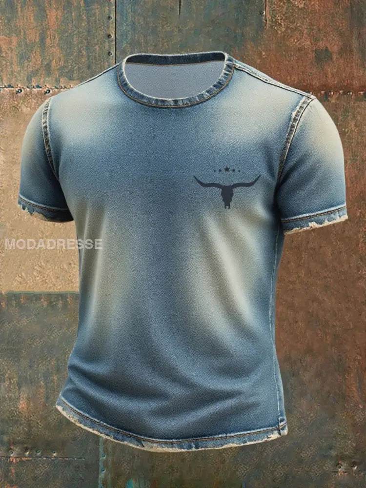 Herrens Western Denim T-shirt blå / S