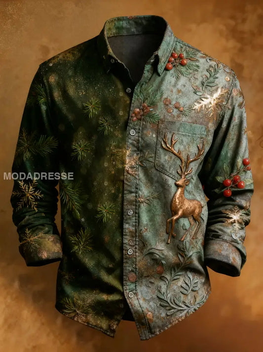 Herrer Retro jul Casual Comfort långärmad skjorta A / S
