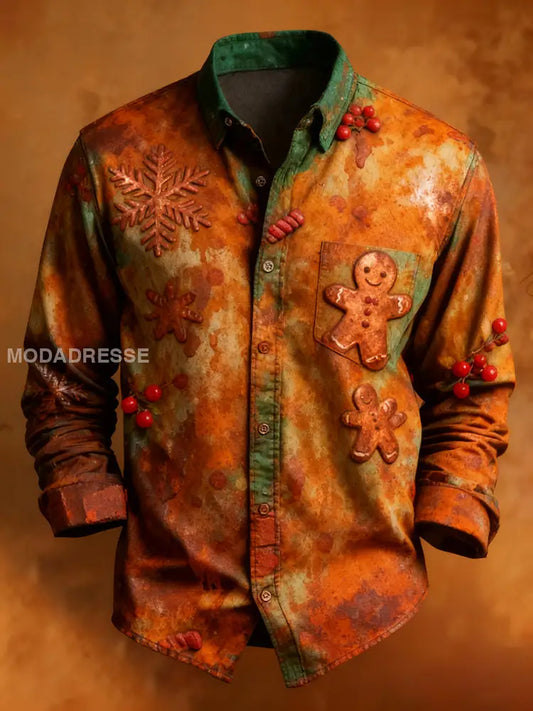 Herrer Retro jul Casual Comfort långärmad skjorta A / S