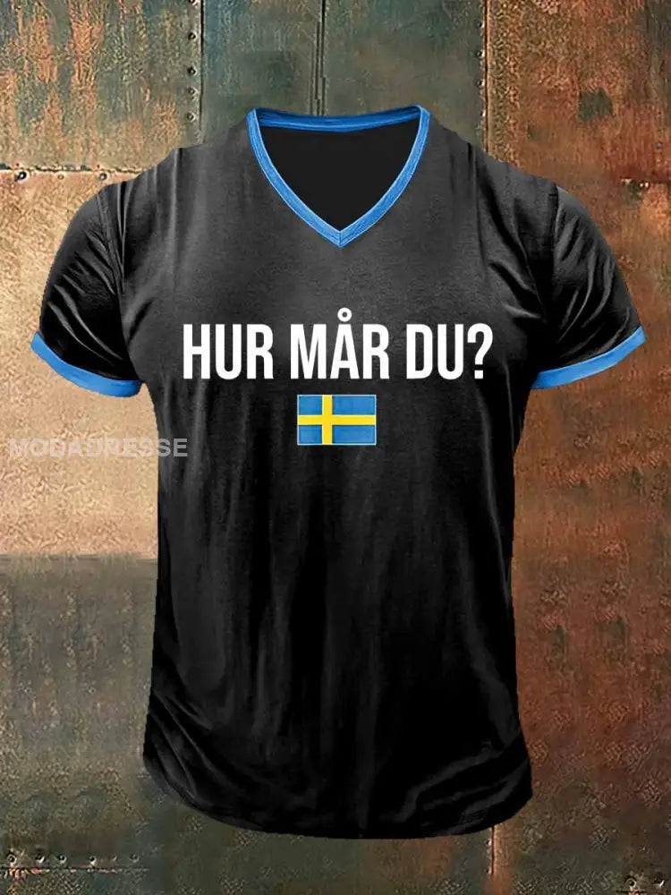 Hur är du Sverige tryckt Vintage Fashion Short Slem V-Hack T-shirt S