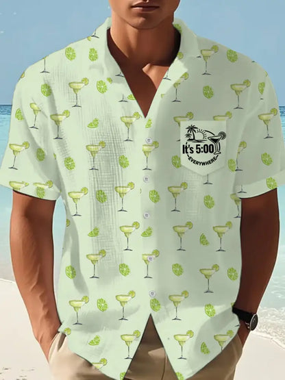 Jag är pensionerad klockan är fem överallt Margarita Skriv ut Casual Waffle Pocket skjorta ljusgrön / S