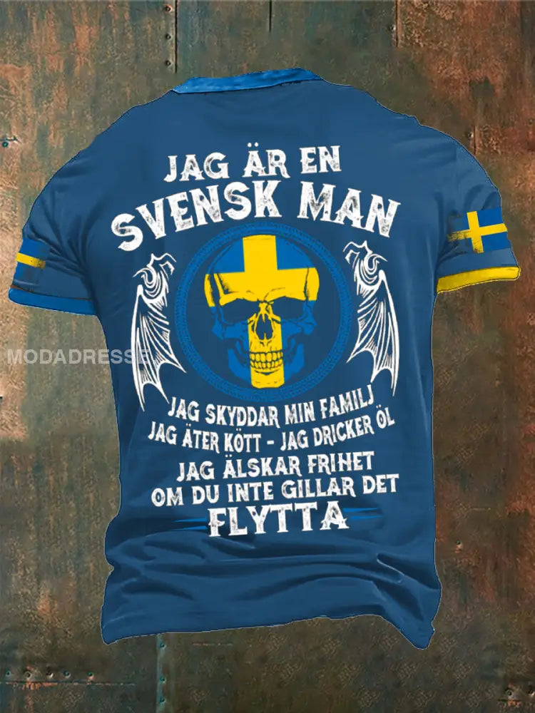 Jag är Svenska Sverige Tryckt T-shirt blå / S