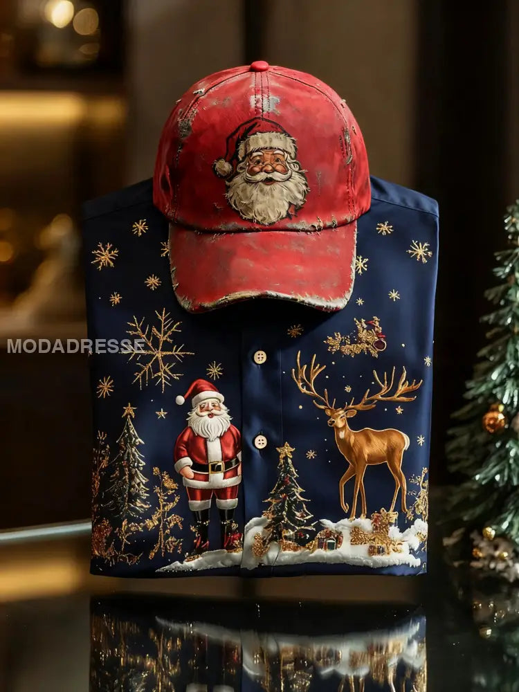 Julkonst för män tryckt skjjorta Skjorta + keps (som endast kostar 60 kr) / S