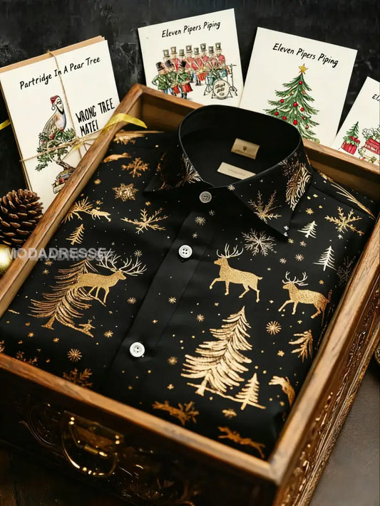 Julkonst för män tryckt skjjorta 🎁skjorta + kort set（35 % RABATT） / S