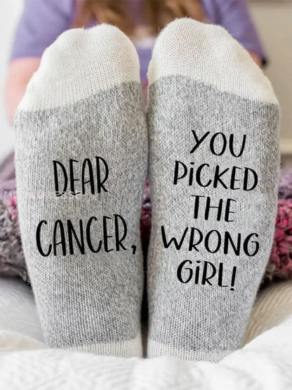 Kära cancer du valde fel flicka könsneutrala strumpor ljusgrå / ONE