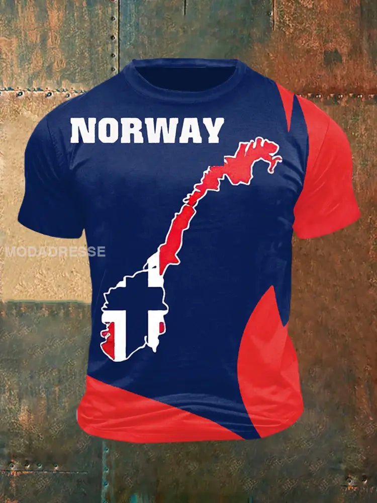 Kart for herrens Norge Skriv ut korte erme-t-shirt blå / S
