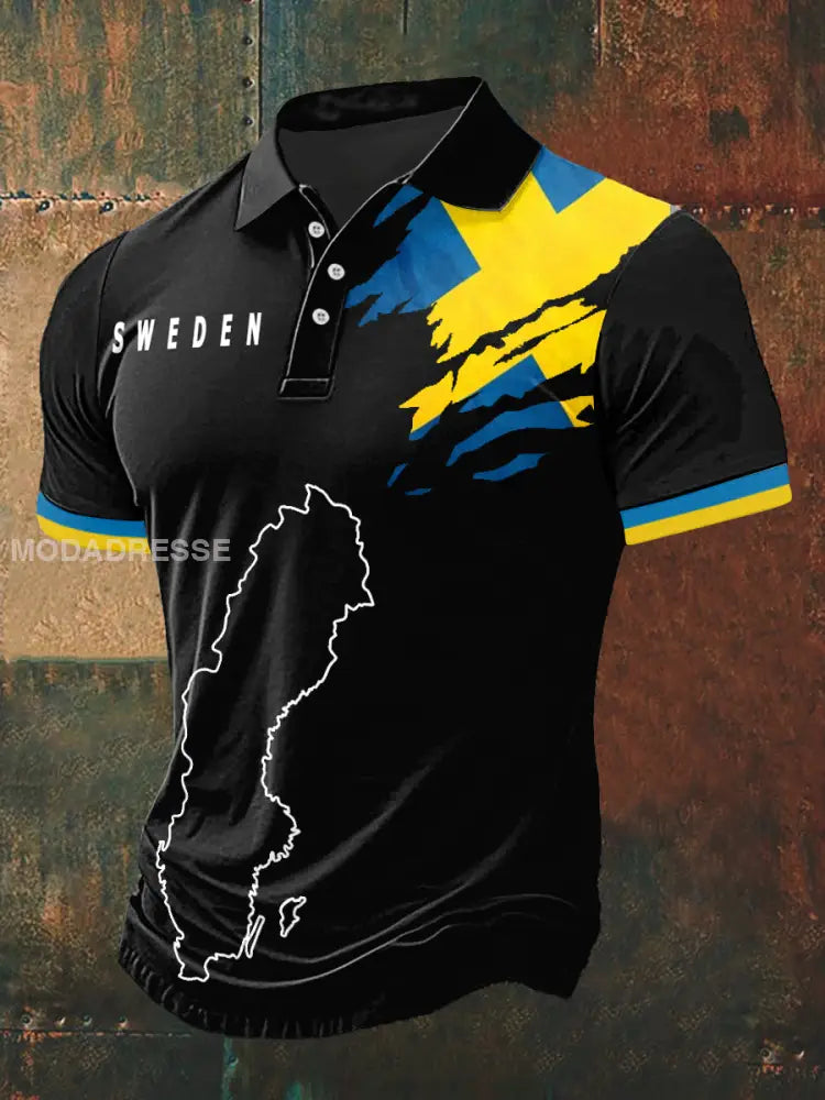 Karta Karta Utskrift Polo hals Kort ärm T-shirt svart / S