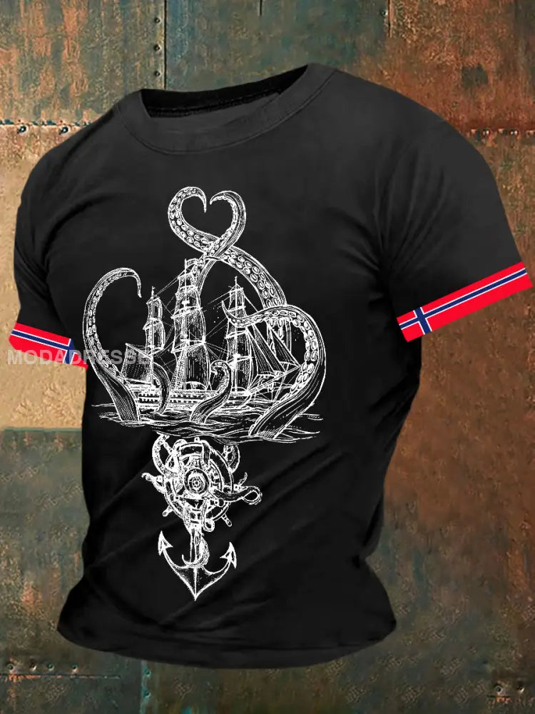 Kraken-trykk for herrens Vintage Kort erme T-shirt S