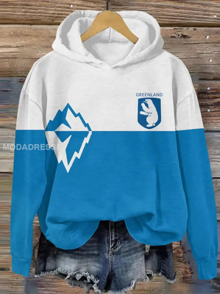 Kvinder Grønland Print Casual Hoodies blå / S