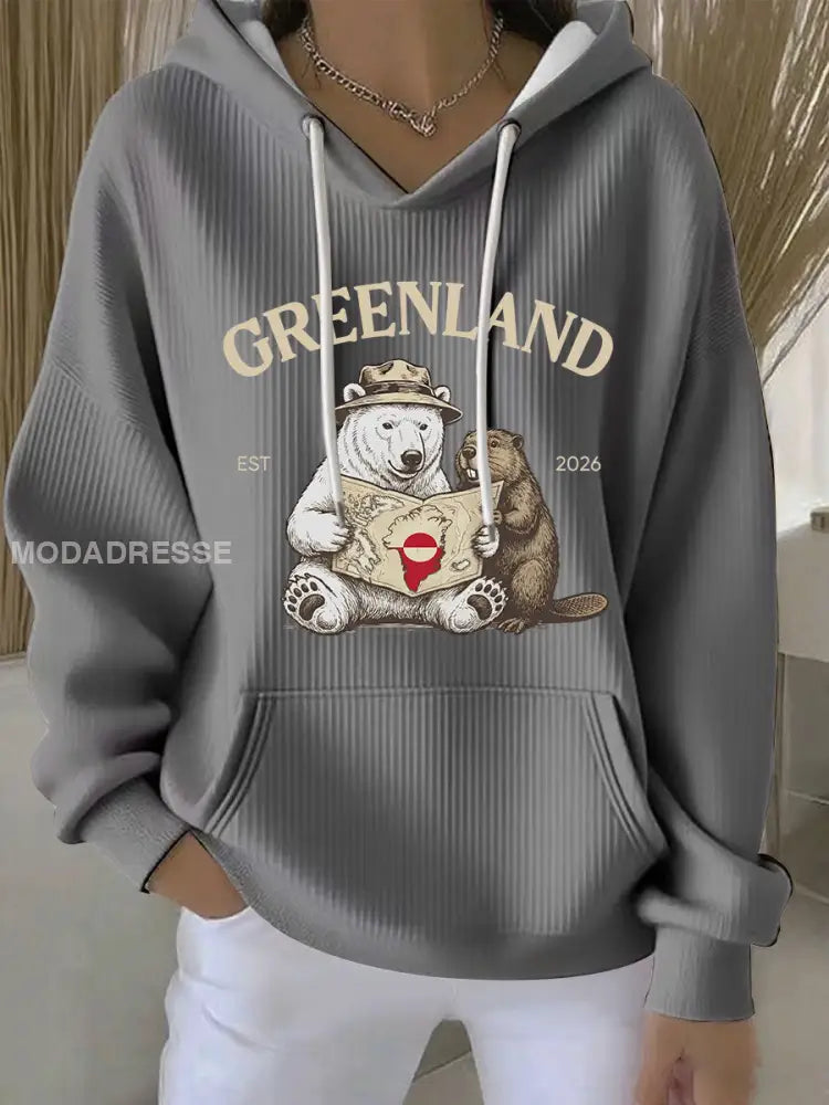 Kvinder Grønland Print Casual Hoodies grå / S