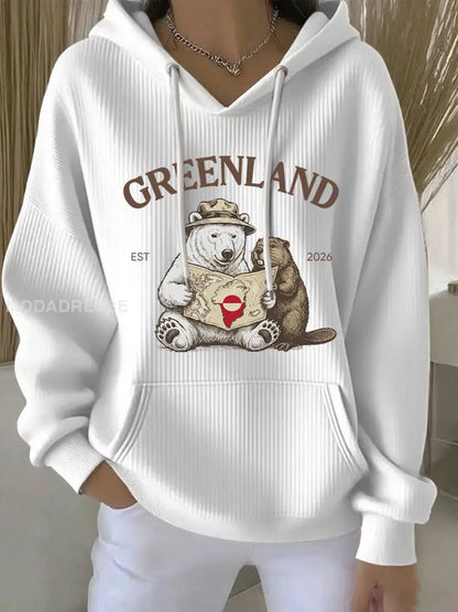 Kvinder Grønland Print Casual Hoodies hvid / S