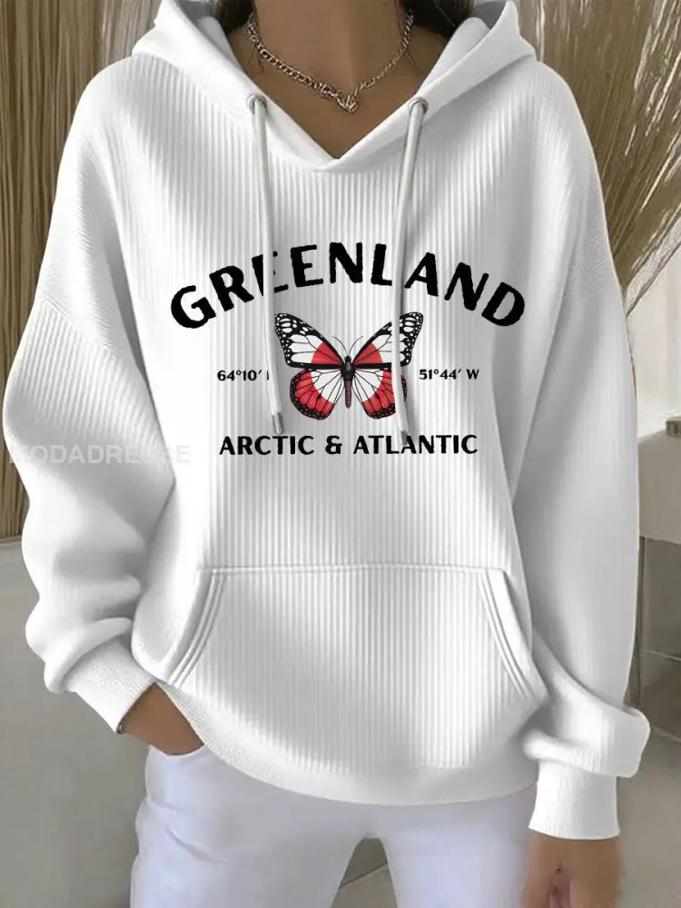 Kvinder Grønland Print Casual Hoodies hvid / S