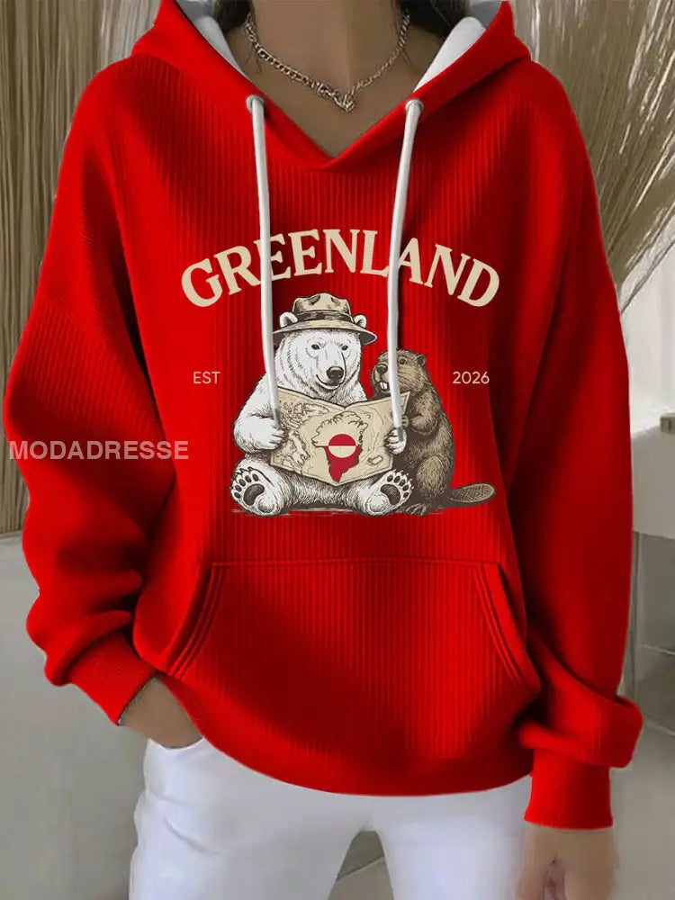 Kvinder Grønland Print Casual Hoodies rød / S